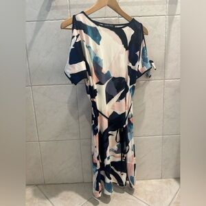 Ivanka Trump Blue and Pink Tie Front Sheath Dress